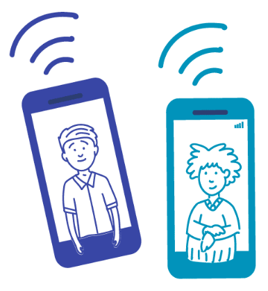 Illustration of two mobile phones with people communicating with eachother.